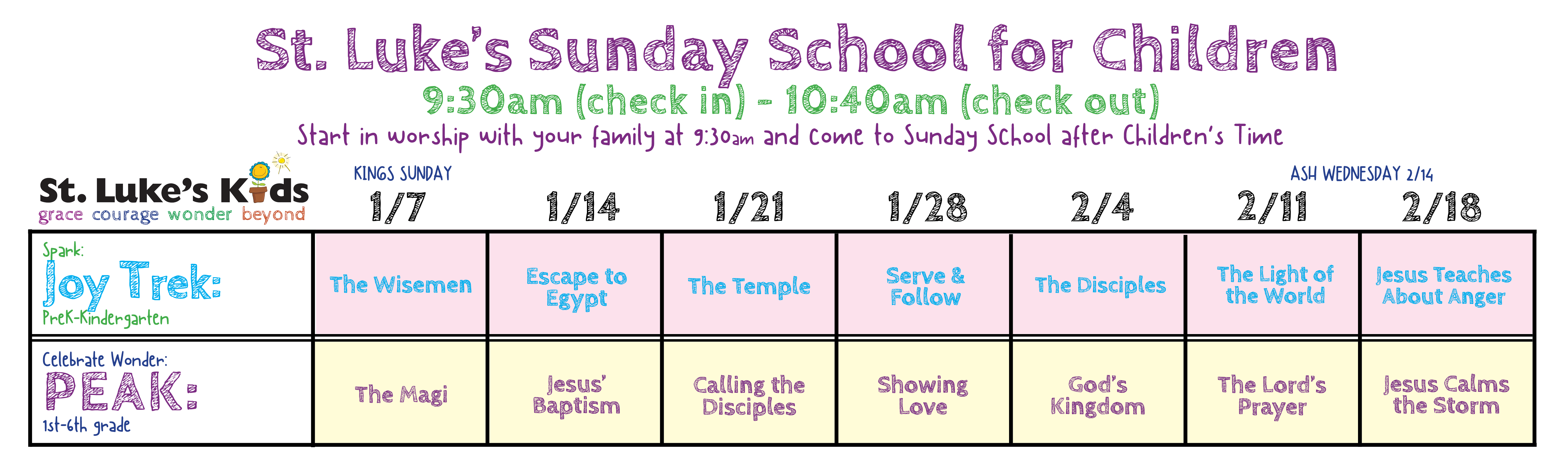 Calendar and Sunday School